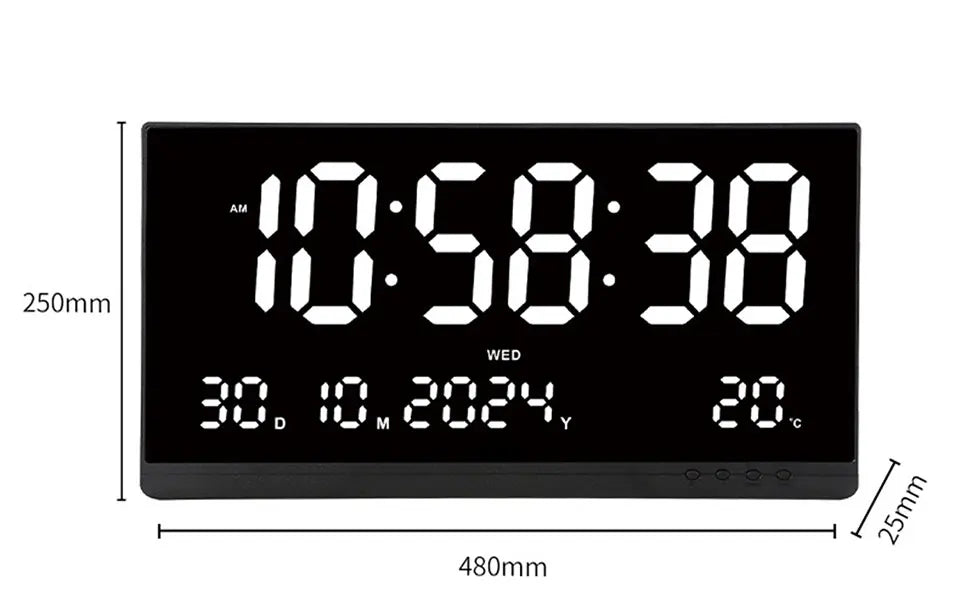 21'' Large Digital Wall Clock Date Calendar 12/24H Time/Date/Week/Temperature Display USB Powered Electronic LED Alarm Clock
