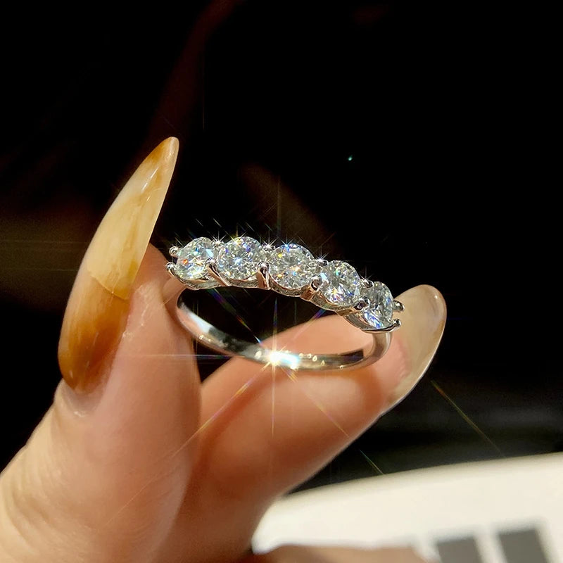 Moissanite Ring 925 Sterling Silver with White Gold Plated Lab Diamond Eternity Band Engagement Wedding Rings for Women