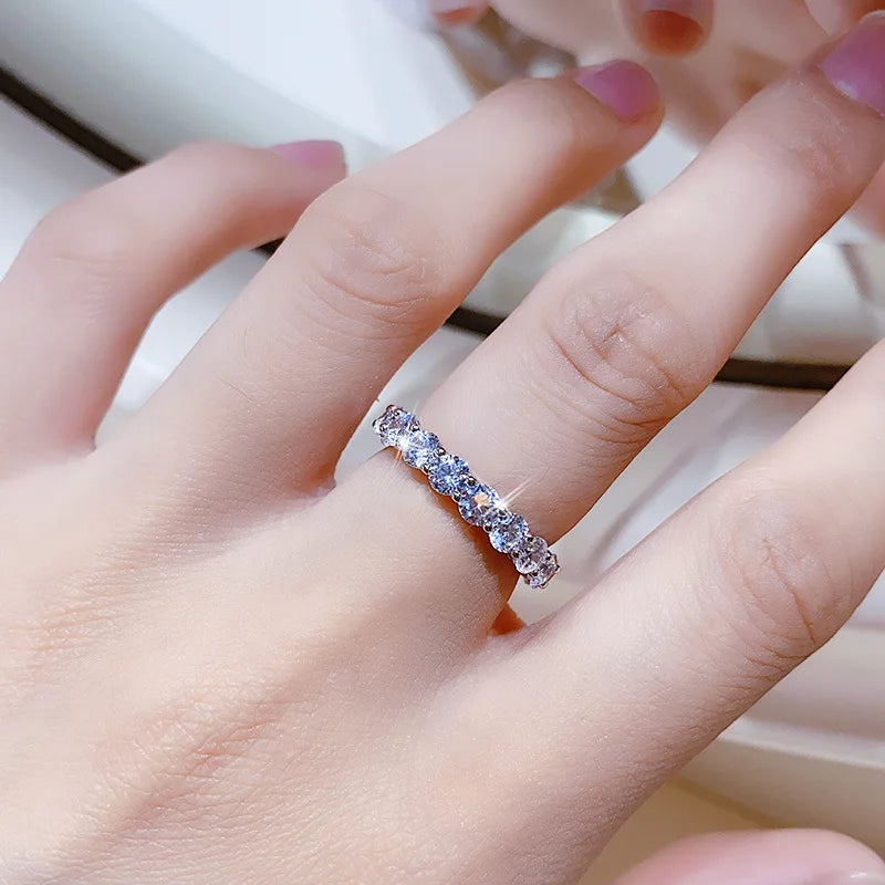 Pass Diamond Tester Pen Moissanite Ring Full Moissanites Around for Women S925 Silver Wedding Diamonds Band Stackable Ring