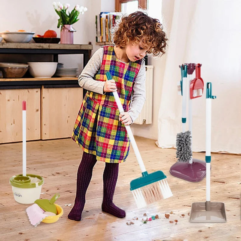 Pretend Play Cleaning Set and Sanitation Simulation Broom Vacuum Cleaner Tool Toy for Boys Girls Children's Cleaning Tool Toys