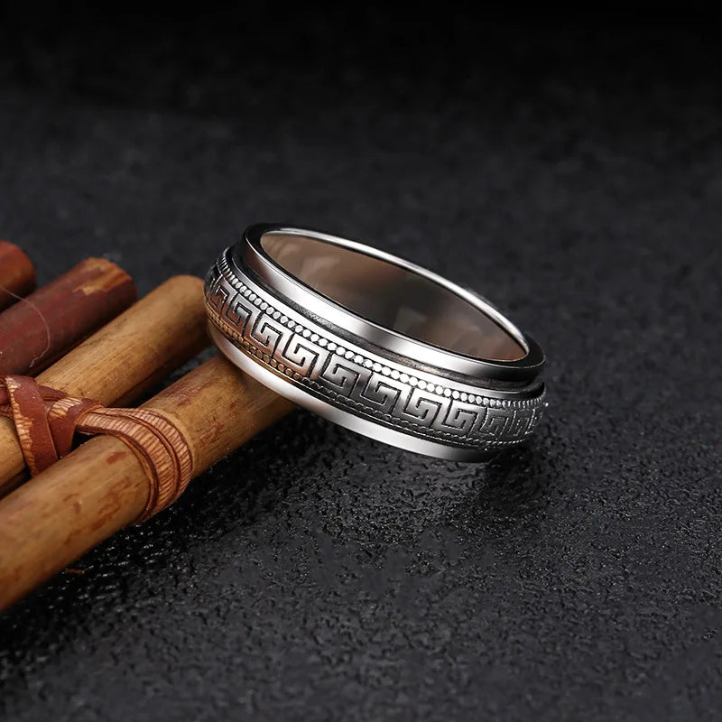 Factory Price S925 Sterling Silver Great Wall Pattern Spinner Ring Men Women Real Silver Double-layer Rotatable Rings Jewelry