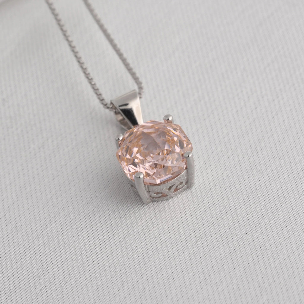 Potiy 2ct Morganite Pink Octagon Rose Cut Pendant Necklace No Chain Cubic Zirconia 925 Silver Jewelry Gift