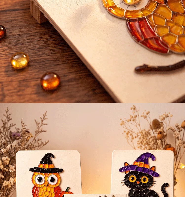 Halloween Mosaic Art Kit for Adults, DIY Glass Mosaic Tile Craft Kit, Halloween Black Cat/Owl/Witch Pumpkin Mosaic Painti