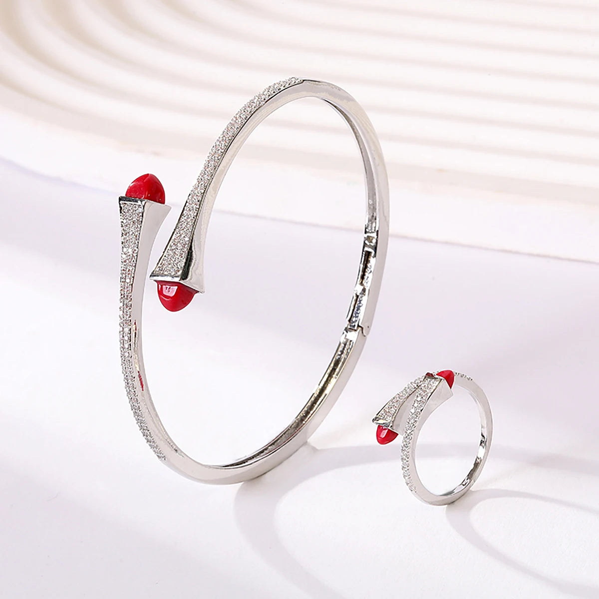 2025 New Cute Women Fashion Bracelet & Ring Set Candy color stone Simple Open Cuff Bangle Ring Arab Middle Eastern Jewelry Set