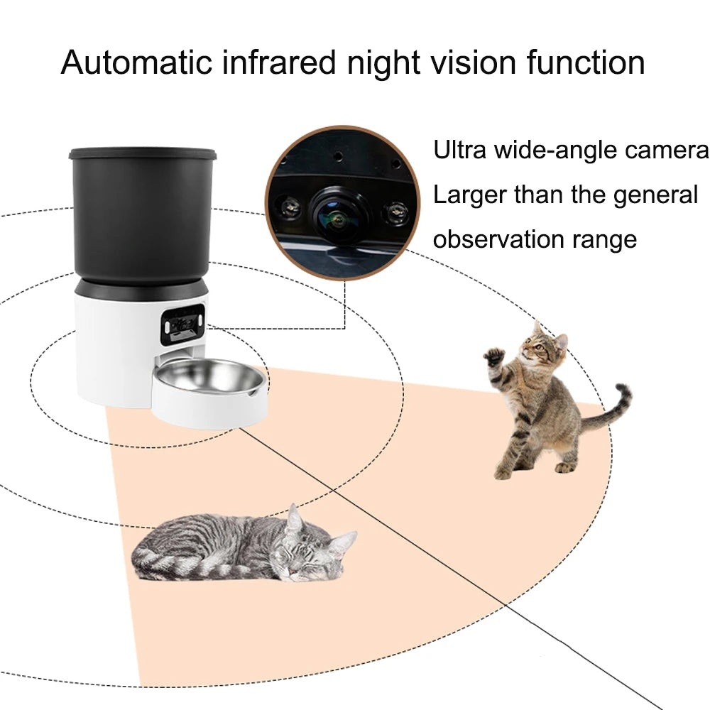 4L Automatic Cat Feeder - Timed pet feeder for cats and dogs, with dry food dispenser, desiccant bag, WIFI control, video remote