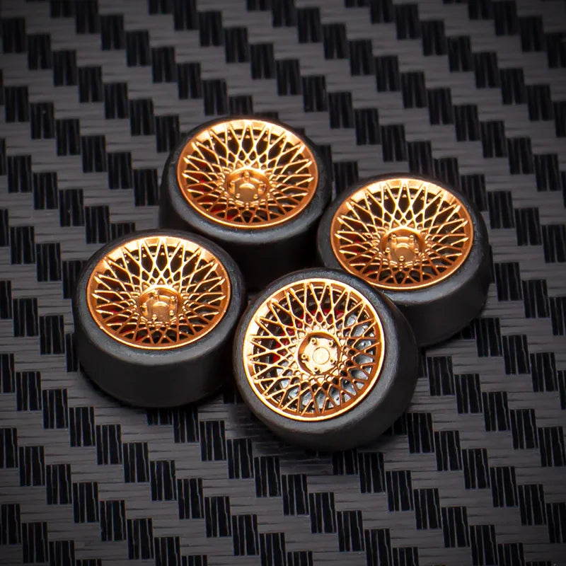 1/64 Car Model Bearing Wheels 9.8mm 10.8mm Rubber Tires W Brake Disc Caliper Axles Modify Spare Parts for 1:64 Cars