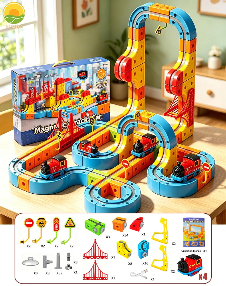 Children's Magnetic Car Track DIY Magic Railway Electric Train Toy Creative for 3 Year Boys Girls Kids Christmas Birthday Gifts