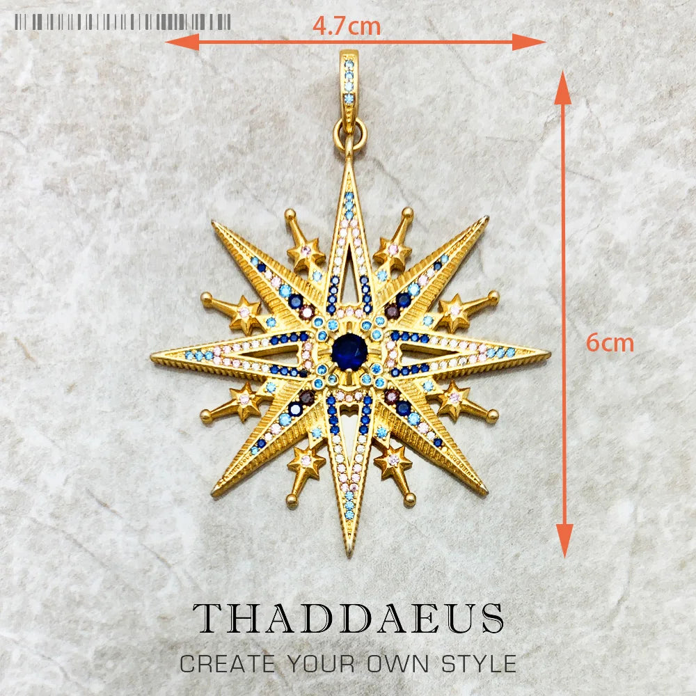 Pendant Sun Star CZ Pave Summer Winter New 925 Sterling Silver Fine Jewelry Europe Style Accessories Gift For Men Woman