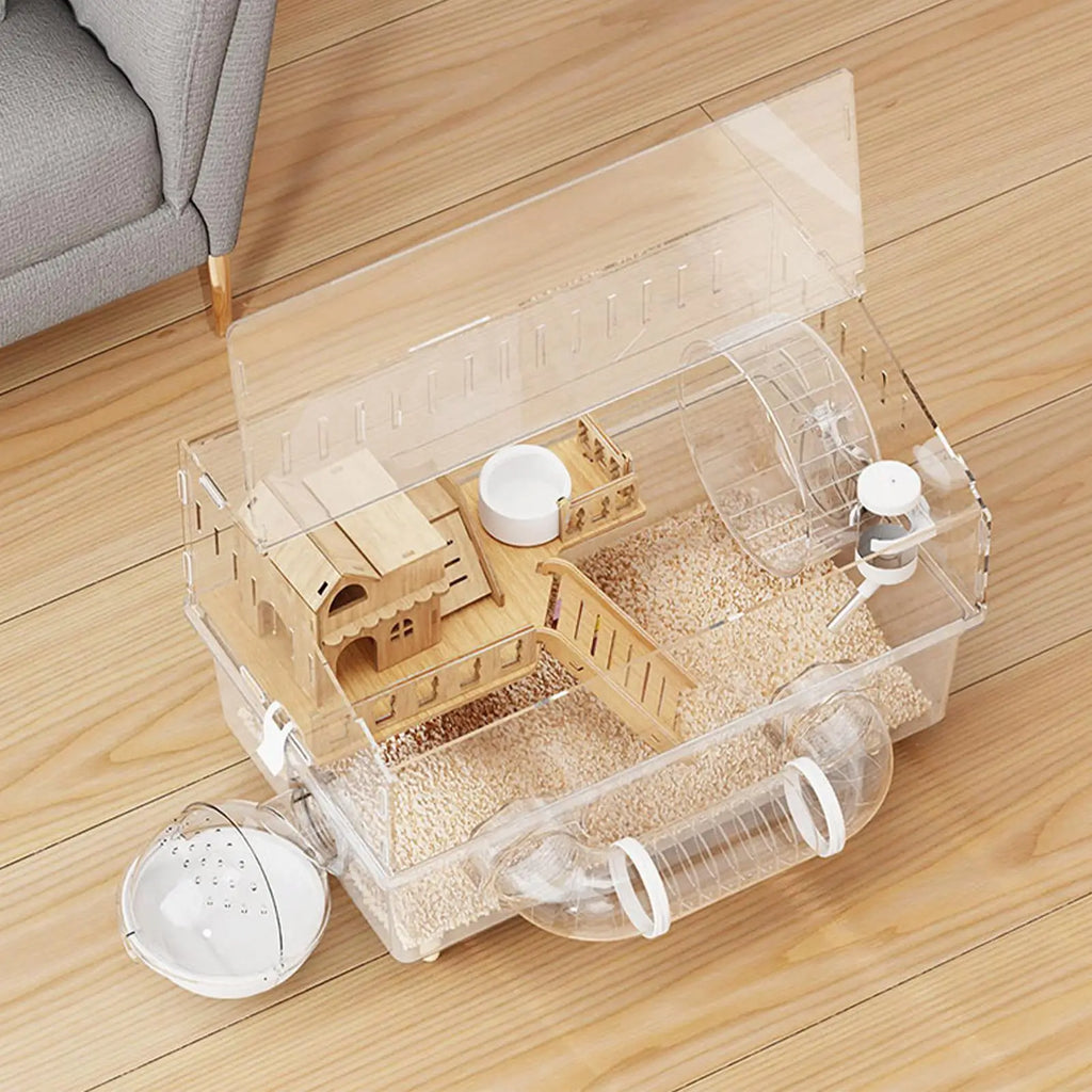 Hamster Cage 2-Layer Clear Acrylic Pet Habitats Hamster Enclosure for Indoor Outdoor Home Yard Breeding Observation Pet Shop