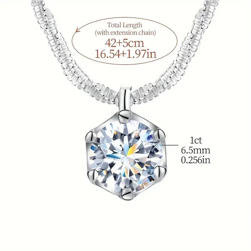 DWJ 1CT Sparkling Luxury Moissanite Diamond White Pendant Necklace for Women Real 925 Sterling Silver High Quality Fine Jewelry