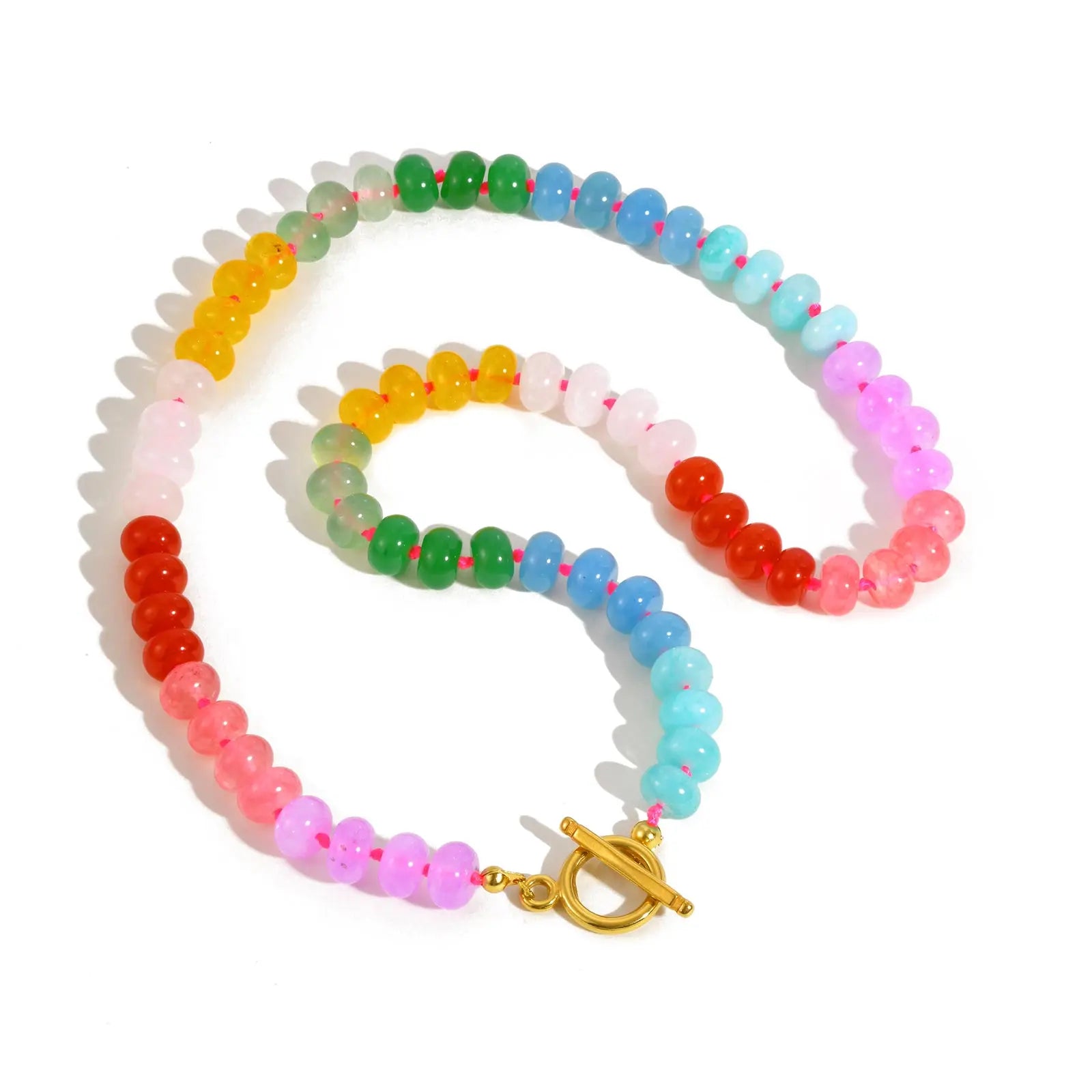 Unique Colored Natural Stone Necklace,Women's Stainless Steel OT Buckle Bead Chain Necklaces,Fashion Jewelry Gifts