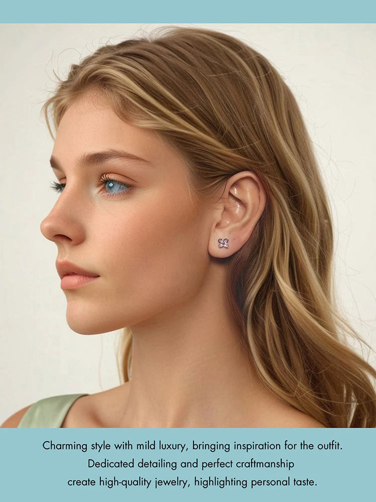 Bamoer 925 Sterling Silver Original Blue Butterfly Ring Lilac Flower Earrings for Women Jewelry Set Anniversary Engagement Gift