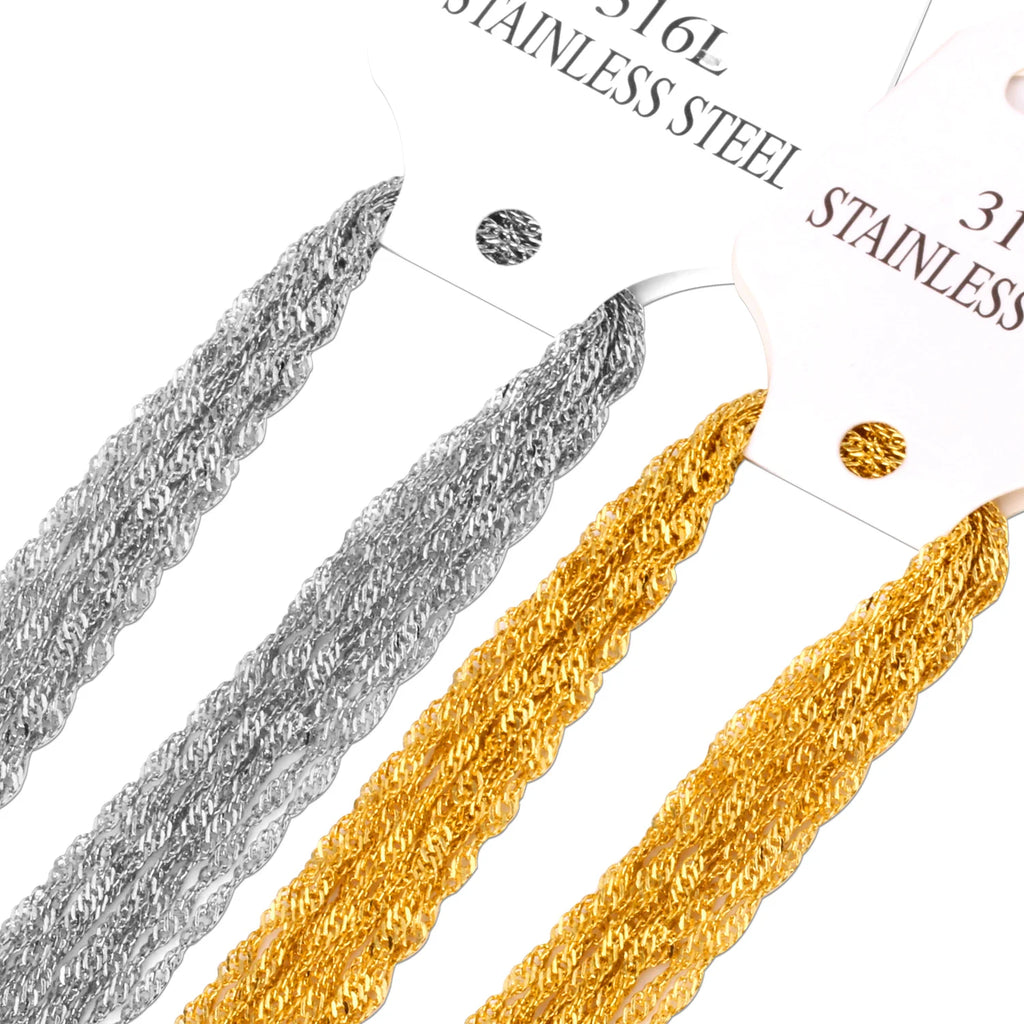 LUXUKISSKIDS Singapore Twisted Wholesale Chains Necklace 10pcs/lots Golden/Steel 2mm DIY Making Chain 18"20"22"24inch No Fade