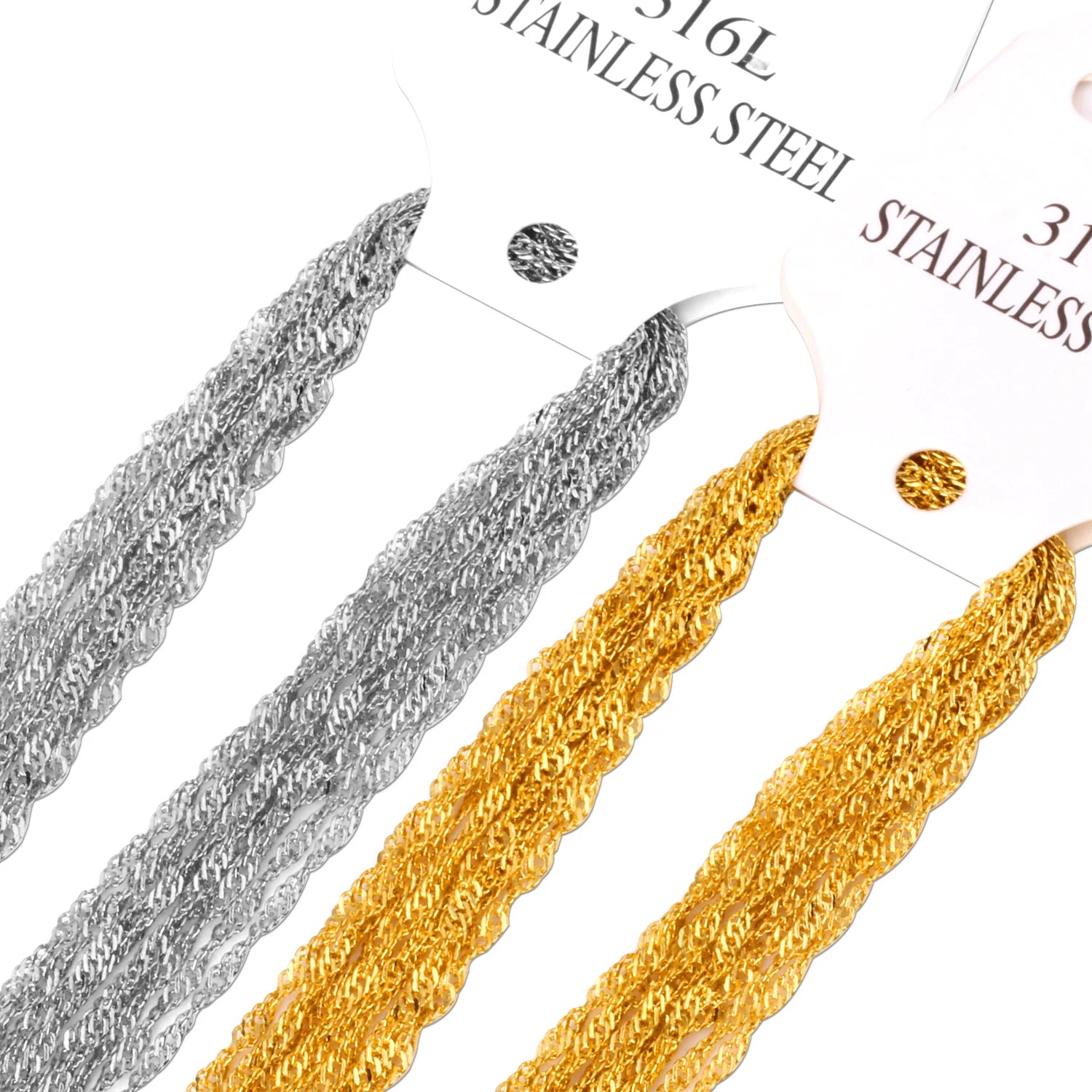 LUXUKISSKIDS Singapore Twisted Wholesale Chains Necklace 10pcs/lots Golden/Steel 2mm DIY Making Chain 18"20"22"24inch No Fade