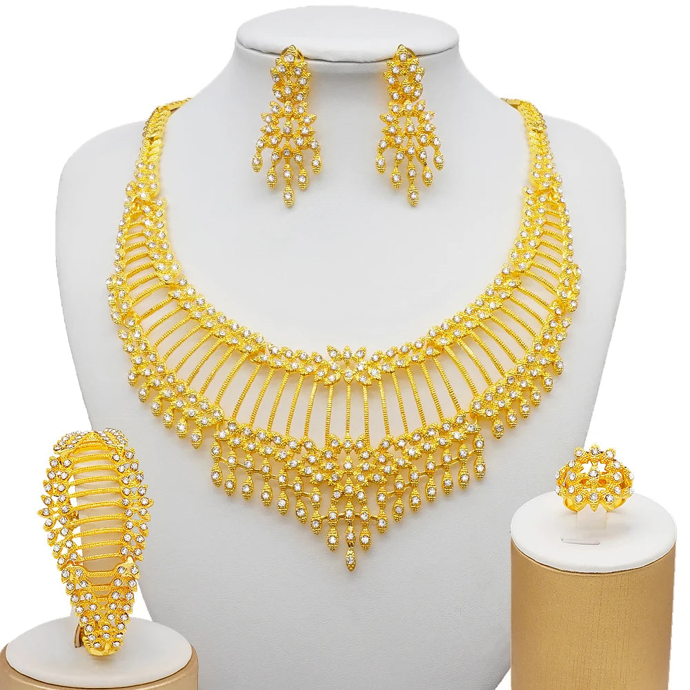 Ethiopian Fashion Women's Jewelry Set African Wedding Jewelry Set Necklace, Bracelet, Earrings, and Ring Set