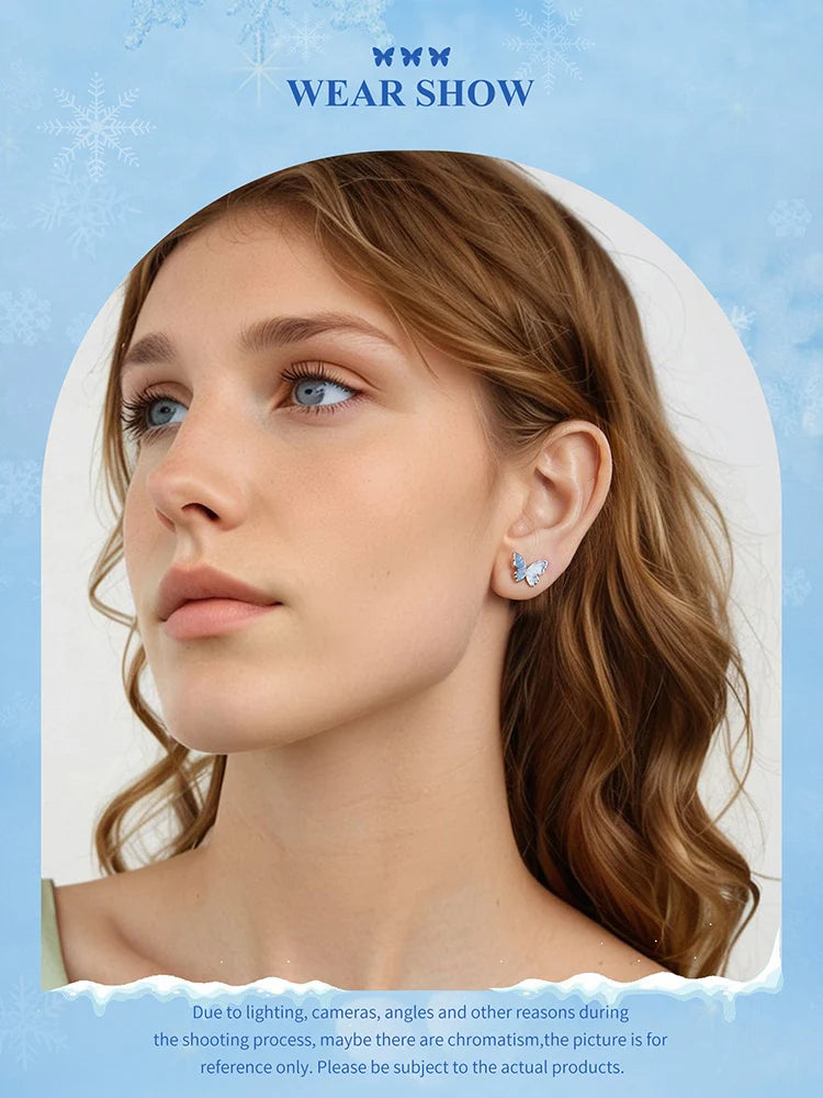 Bamoer 925 Sterling Silver Original Blue Butterfly Ring Lilac Flower Earrings for Women Jewelry Set Anniversary Engagement Gift