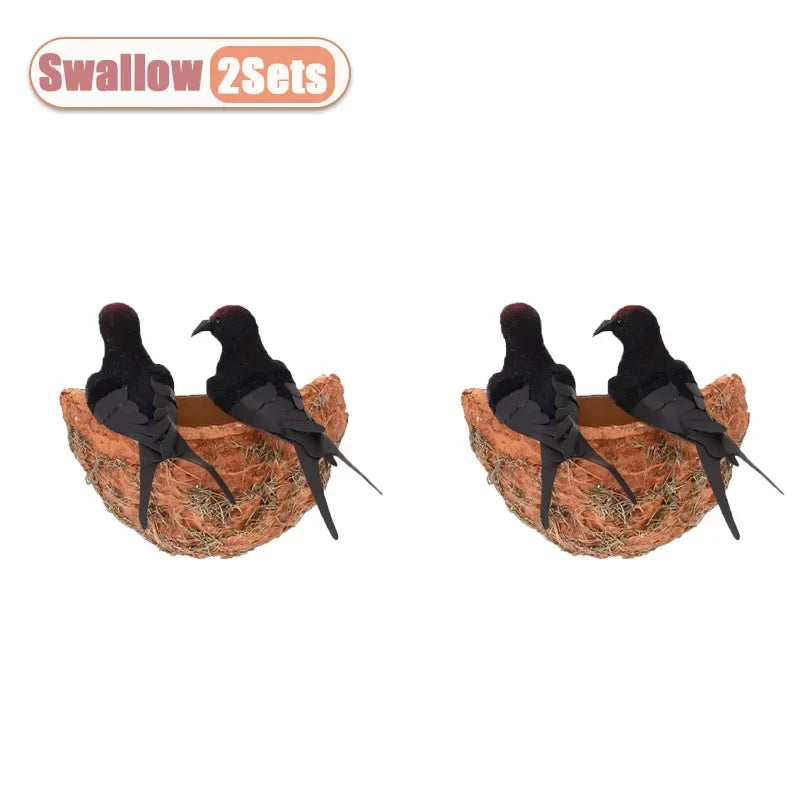 Artificial Swallow and Nest Decor Set High Simulation Craftsmanship Durable for Garden Patio Wedding and Indoor Decoration