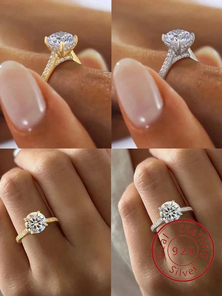 925 Sterling Silver Gorgeous Shiny 2 Carat Round Zircon Ring for Women Anniversary Daily Outfit Luxury High Quality Fine Jewelry