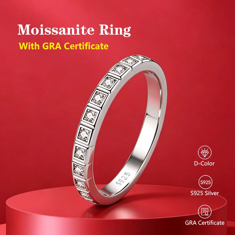 1.0mm-3.5mm Round Brilliant Cut Moissanite Wedding Rings Half Eternity Band 925 Silver Lab Diamond Wedding Ring With Certificate