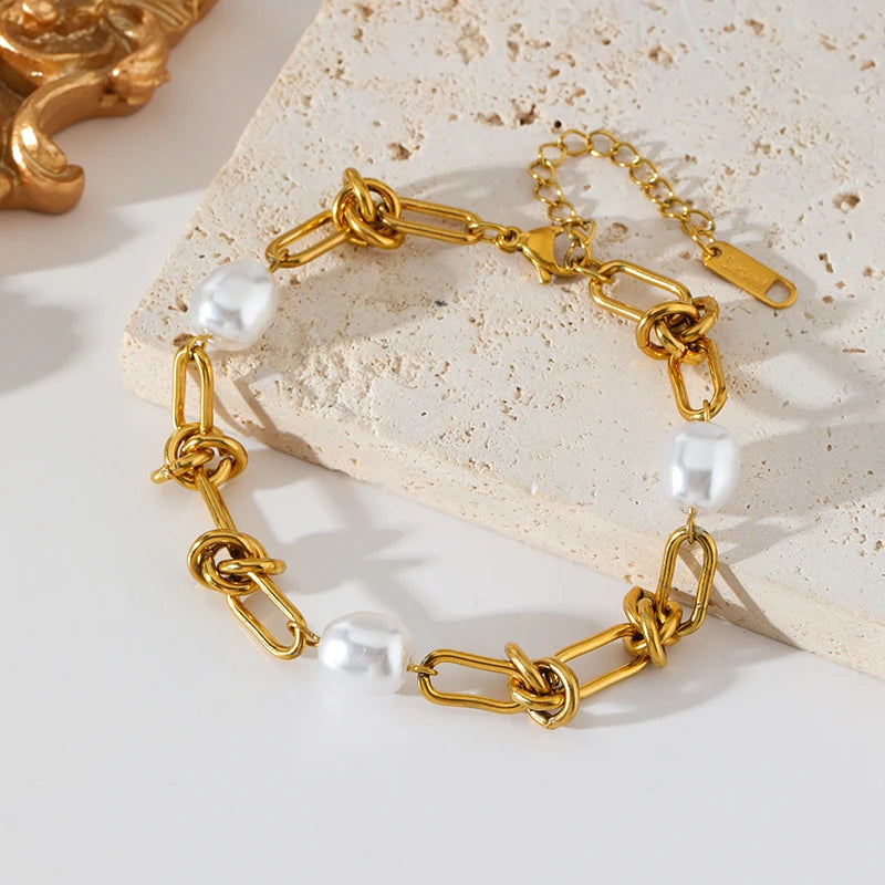 EILIECK 316L Stainless Steel Metal Colored Zircon Chain Necklace Bracelet Set For Women Fashion Statement Waterproof Jewelry