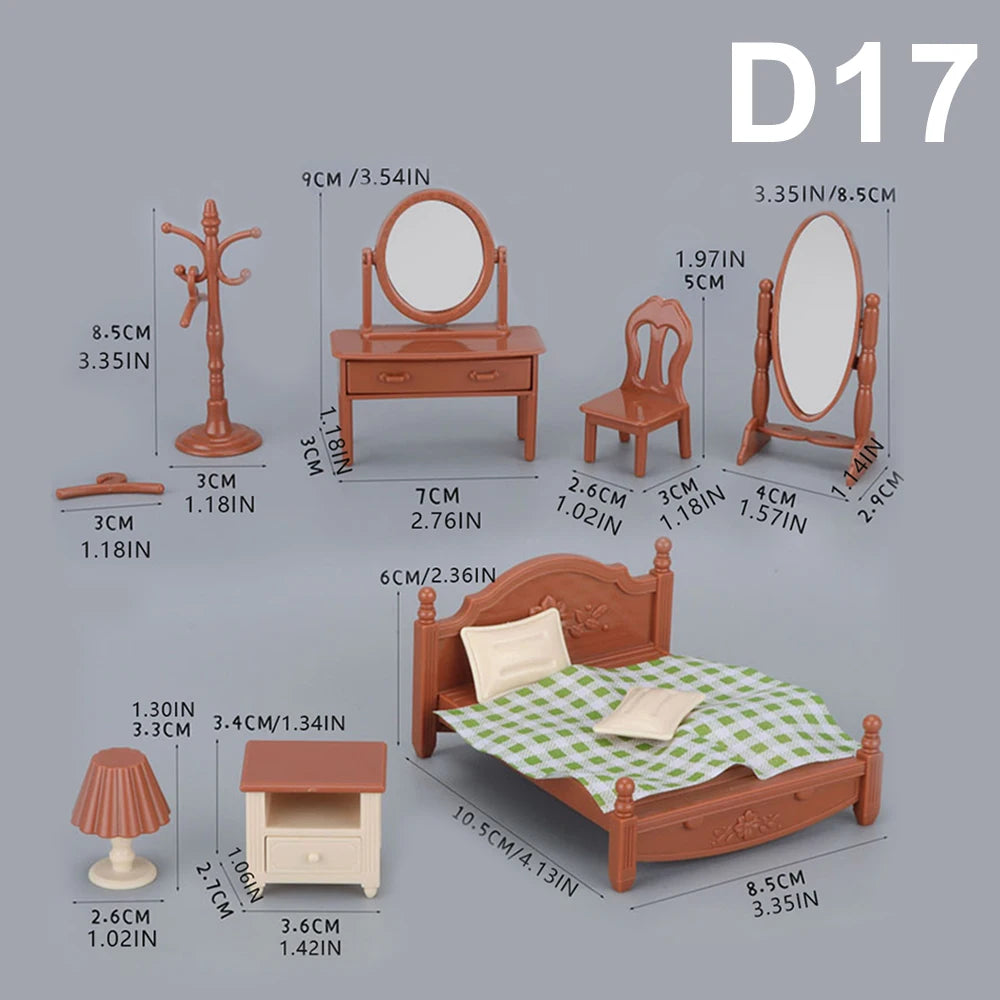Doll House 1:12 Miniature Furniture Kitchen Toy Dining Table Dollhouse Accessories Montessori Bedroom Bathroom For Girl Gift