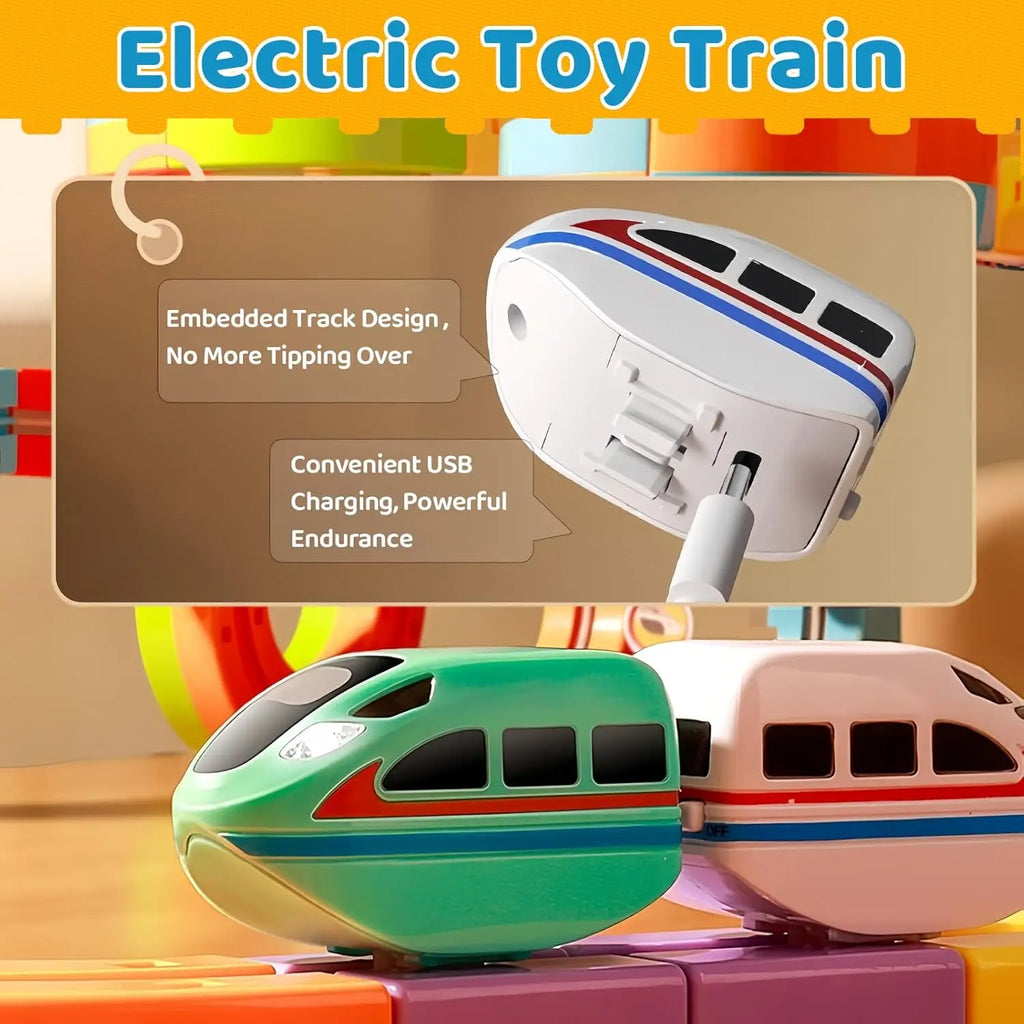 DIY Electric Magnetic Track Set with Anti-Gravity Vehicles 100+Pcs STEM Construction Railway Building Blocks Toy Gift for Kids