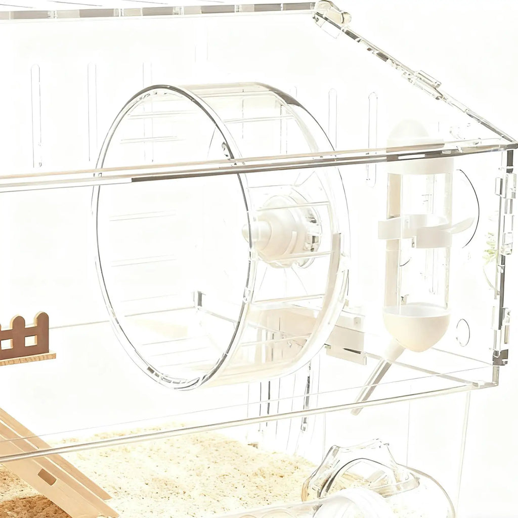 Easy Clean Transparent Double Layer Hamster Cage Large Luxury Villa Exercise Wheel Tank Habitat Spacious House For Small Rodents