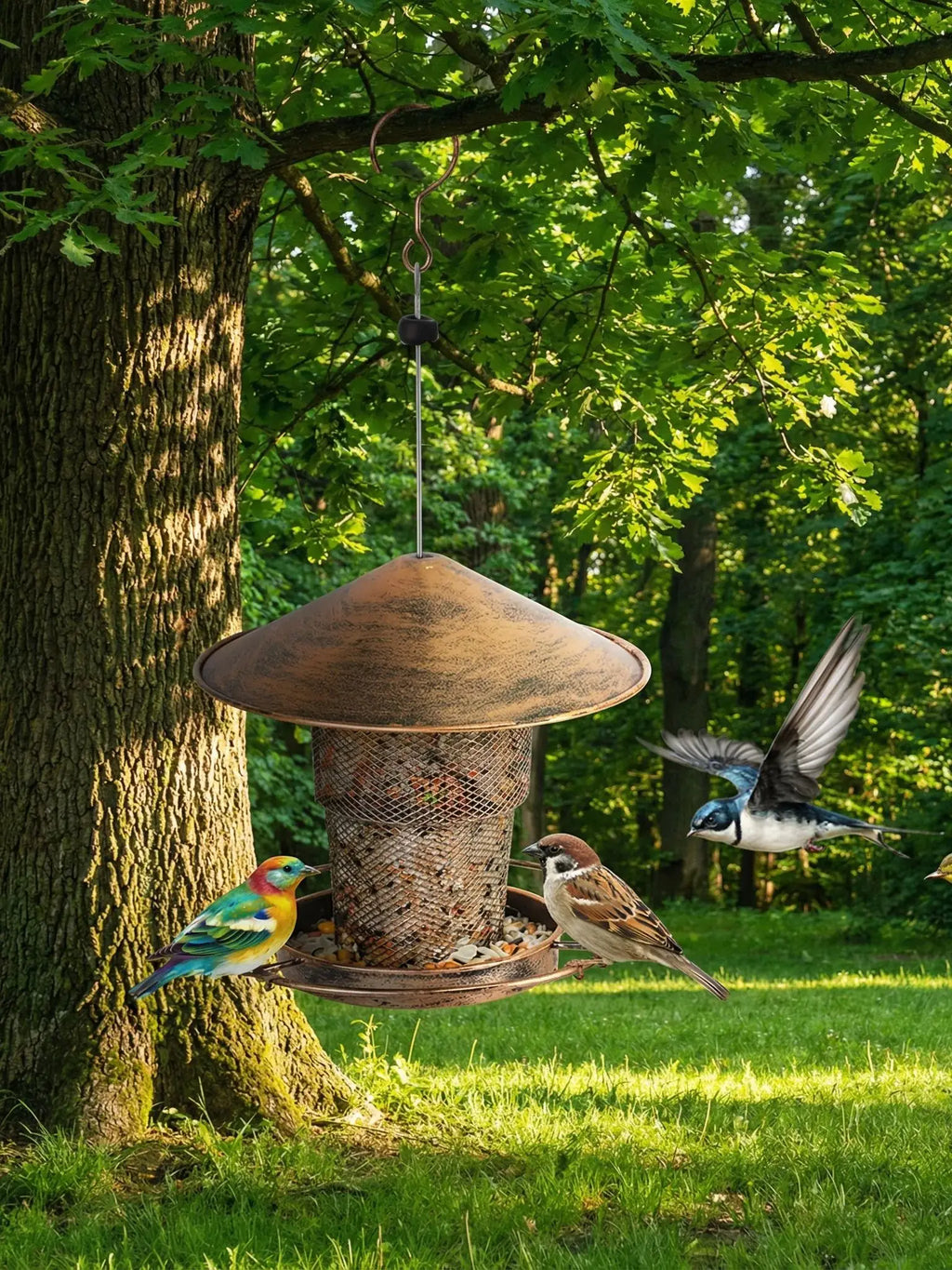Bird Feeder for Outdoor Hanging Large Capacity Squirrel Proof Birdfeeders Heavy Duty Metal Bird Feeders for Outside