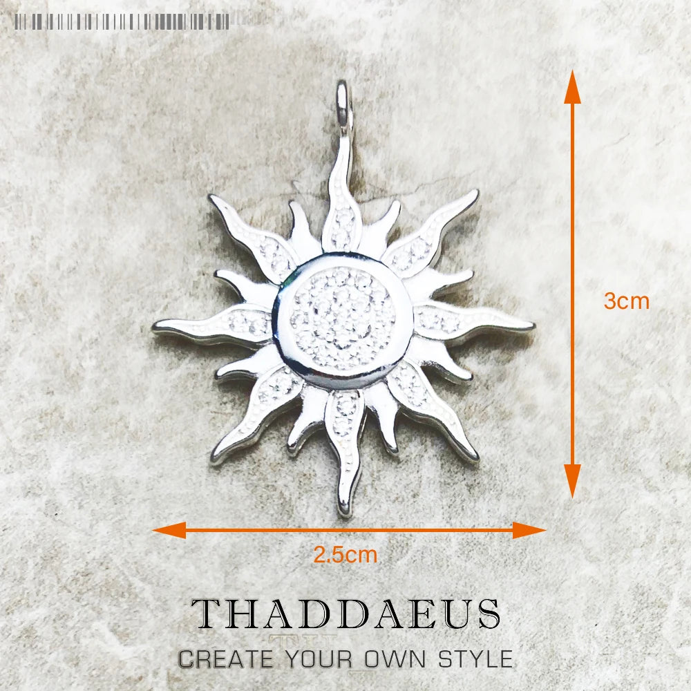 Pendant Sun Star CZ Pave Summer Winter New 925 Sterling Silver Fine Jewelry Europe Style Accessories Gift For Men Woman
