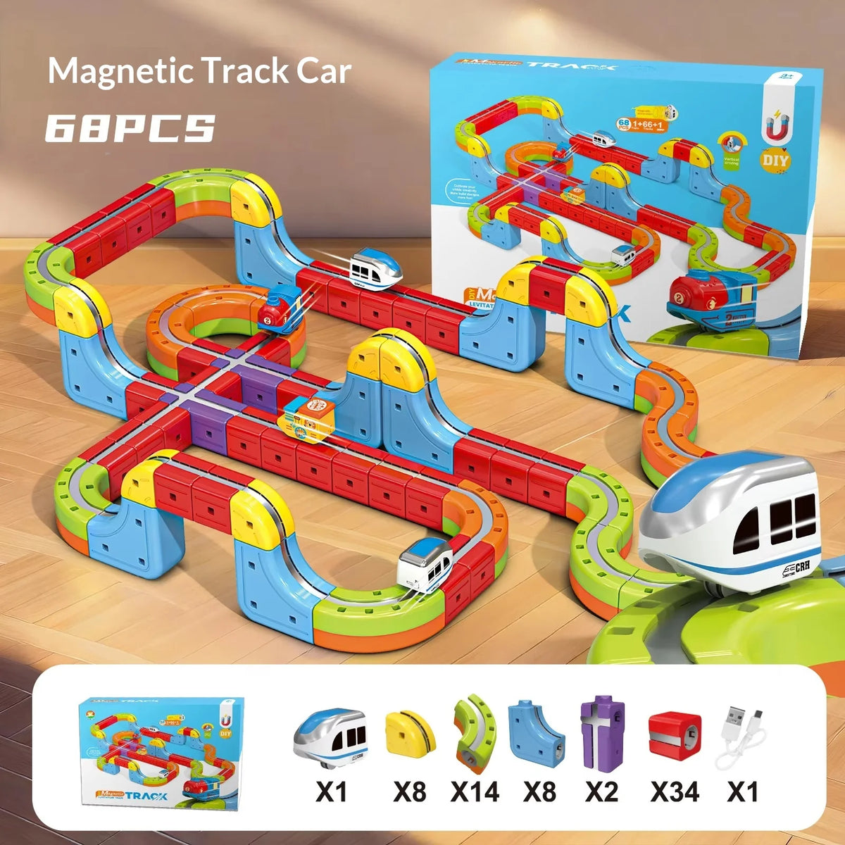 New 8-229pcs Electric Track Set With Anti-Gravity Vehicles - 100+ Pieces Stem Building Toys Creative Diy Railway For Gift Toy