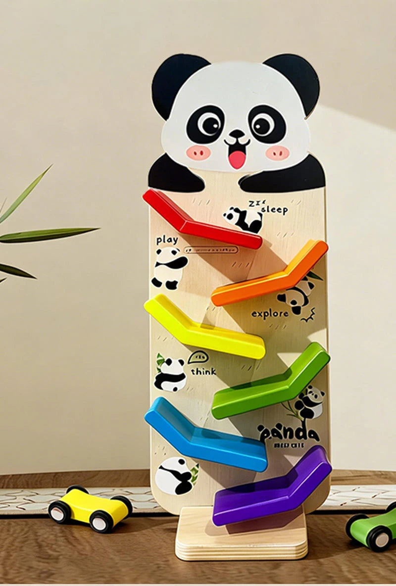 Wooden Animal Glider Car Early Education Focus Training Multi-layer Track Rolling Vehicle Parent-Child Interaction Toy for Kids