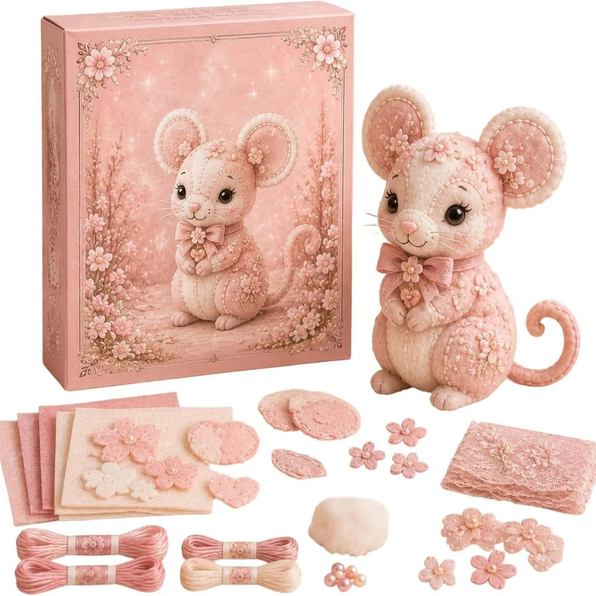 Pink Forest Friends DIY Patchwork Collection, All-Inclusive Sewing Kit to Make Cute Woodland Animals, Household Hobby Decor Gift