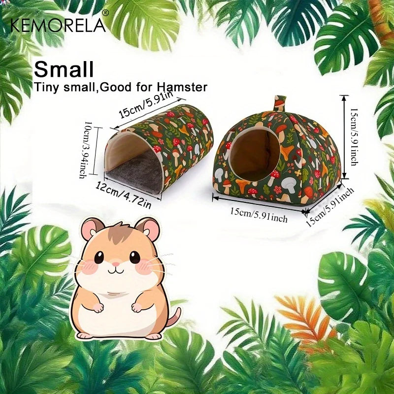 2PCS Glitter Soft Guinea Hideout & Tunnel - Washable Pet Bed with Adorable Mushroom & Flower Design for Hamster Rabbit Small Pet