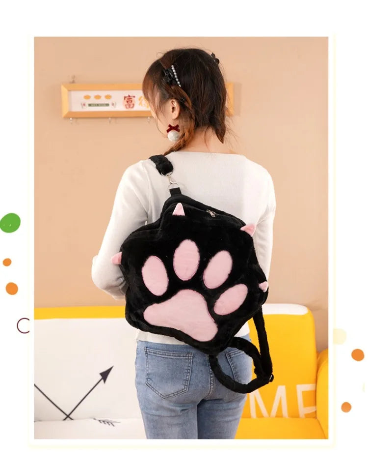 Kawaii White Puppy Cat Paw Plush Backpack Adjustable Straps Funny Dog Big Capacity Soft Stuffed Animals Bags for Girls Women