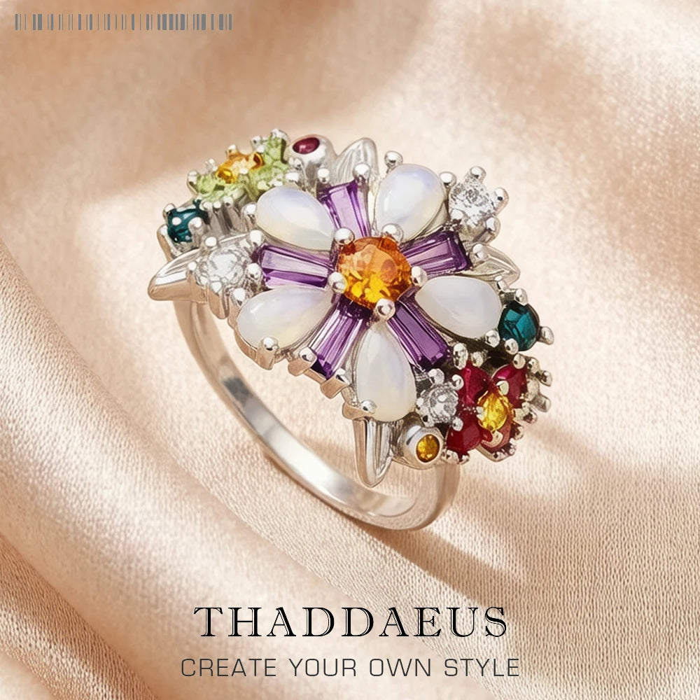 Colourful Flowers Ring 2023 Brand New Fine Jewerly Bohemia 925 Sterling Silver Gift For Women