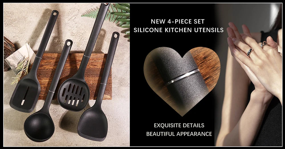 Gold Plated Handle Silicone Cooking Utensils Set Kitchen Non-stick Tool Gadgets BPA FREE Kitchenware Heat Resistant Spatula Set