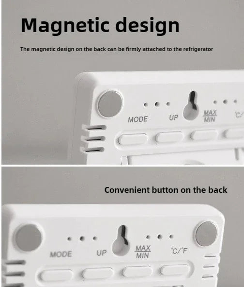 3-in-1 Smart Digital Clock - Temperature & Humidity Display + Alarm - Ultra-Thin Adhesive Mount for Wall or Tabletop Use