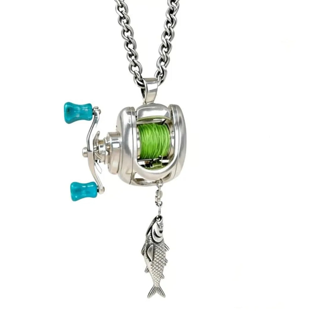 Men Women Mini Fishing Reel Jewelry Set Line Wheel Pendant Necklace Fashion Sporty Outdoor Fishing Jewelry Gift for Anglers