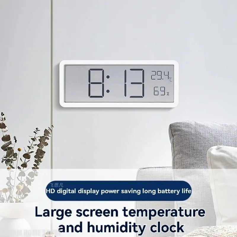 LCD Digital Wall Clock Time Temperature Humidity Display Electronic Desk Clock Battery Powered Home Office Decor