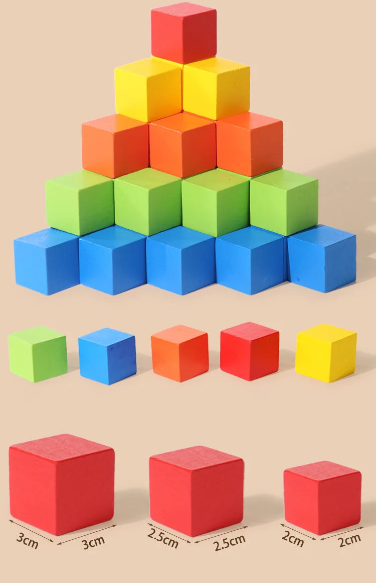 50/100pcs Colorful Cubes Wooden Building Blocks Stacking Up Square Wood Toy Baby Shape Color Learning Toys for Children