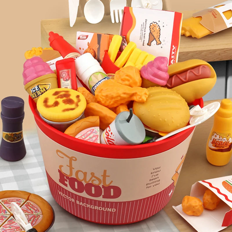 Children Food Kitchen Toys Set Girl Pretend Play House Simulation Bread Burger Pizza Cooking Game Kitchen Play Props Accessories