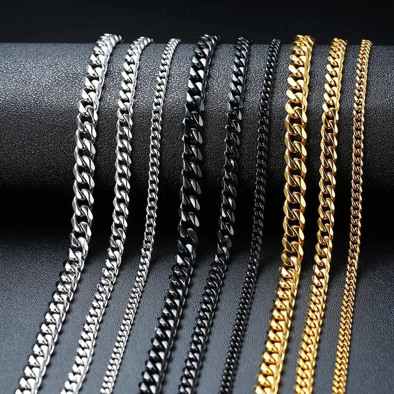 3/5/7/9/11mm Width Stainless Steel Men Women Six-side Chain Necklace Gold Silver Plated Unisex  Jewelry Wholesale Drop Shipping