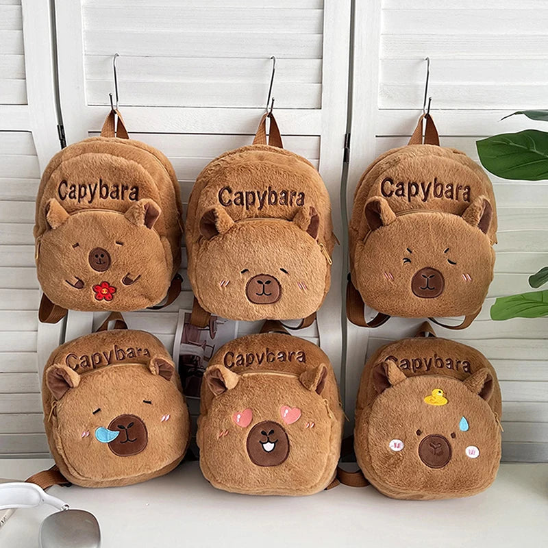 New Capybara Cartoon Animal Doll Plush Backpacks; Cute Portable Bag for Girls.