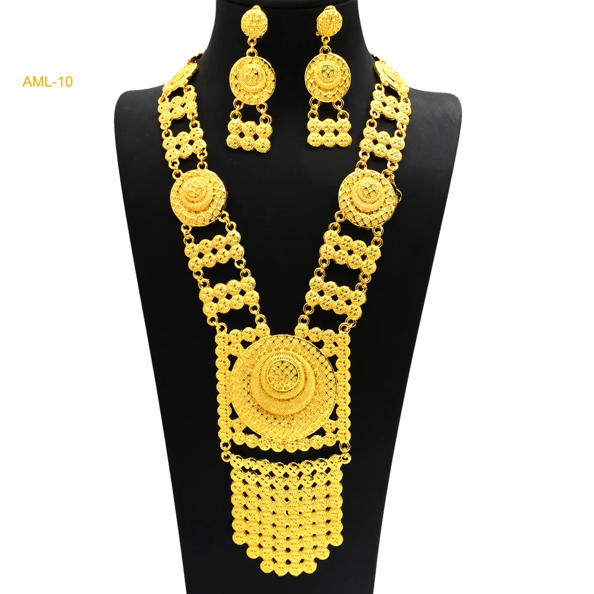 Dubai Indian Necklace Earrings Big Pendant Jewelry Set Gold Color For Women Nigeria African Bridal Wedding Party Jewellery Gifts
