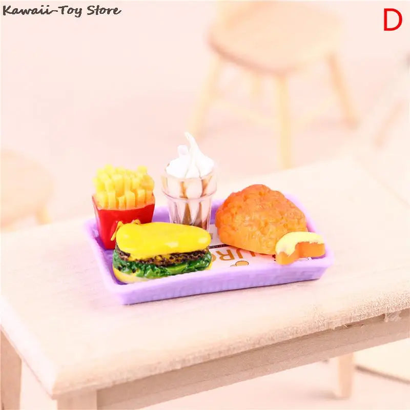 Mini 1/6 Miniature Dollhouse Hamburger Coke Cup Fast Food For Blyth Barbies Doll House Play Kitchen Ice Cream Accessories Toy