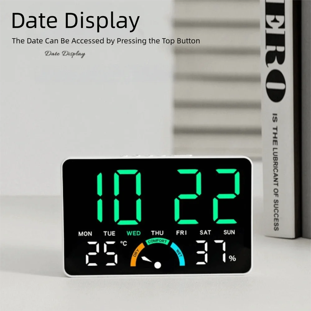 Wall-mounted Electronic Wall Clock Multi-functional Temperature Digital LED Clocks 12/24H Voice Control Display Table Clock