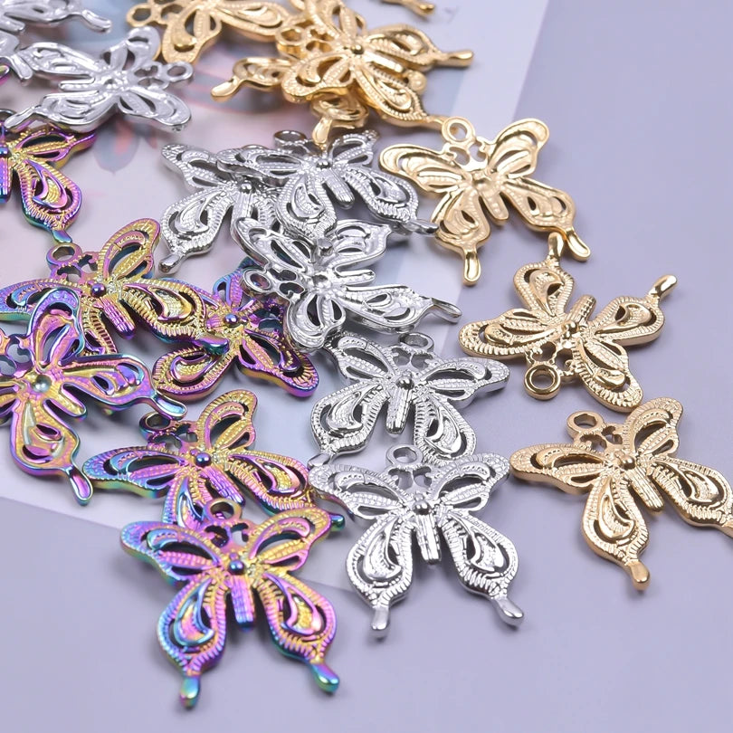 10PCS Ancient Egyptian Scarab Beetle Pendants Charms Stainless Steel Dragonfly Butterfly Pendant for Jewelry Making DIY Necklace