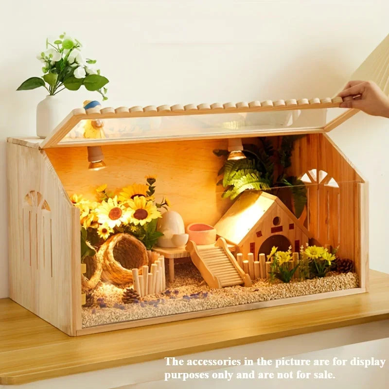 Small Pet Feeding Box, Insulated Hamster Villa for Mice Reptiles Hedgehogs, Multi-Function Climbing Habitat (Cage Only)