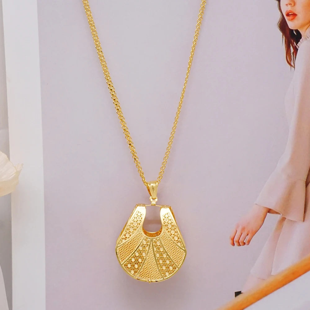 Fashion Dubai Jewelry Sets Gold Color Pendant Copper Classic Earrings Necklace For Women Daily Wear Party Anniversary Gifts