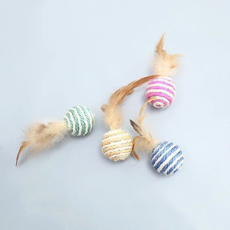 Pet Cat Toys Sisal Feather Ball Cat Scratch Ball Toys Pet Supplies Random Color  игрушки для кошек